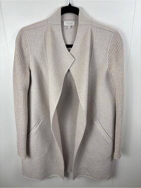 Kinross Cashmere Open Front Jacket Light Silver Grey Long Line sz S Sweater Coat